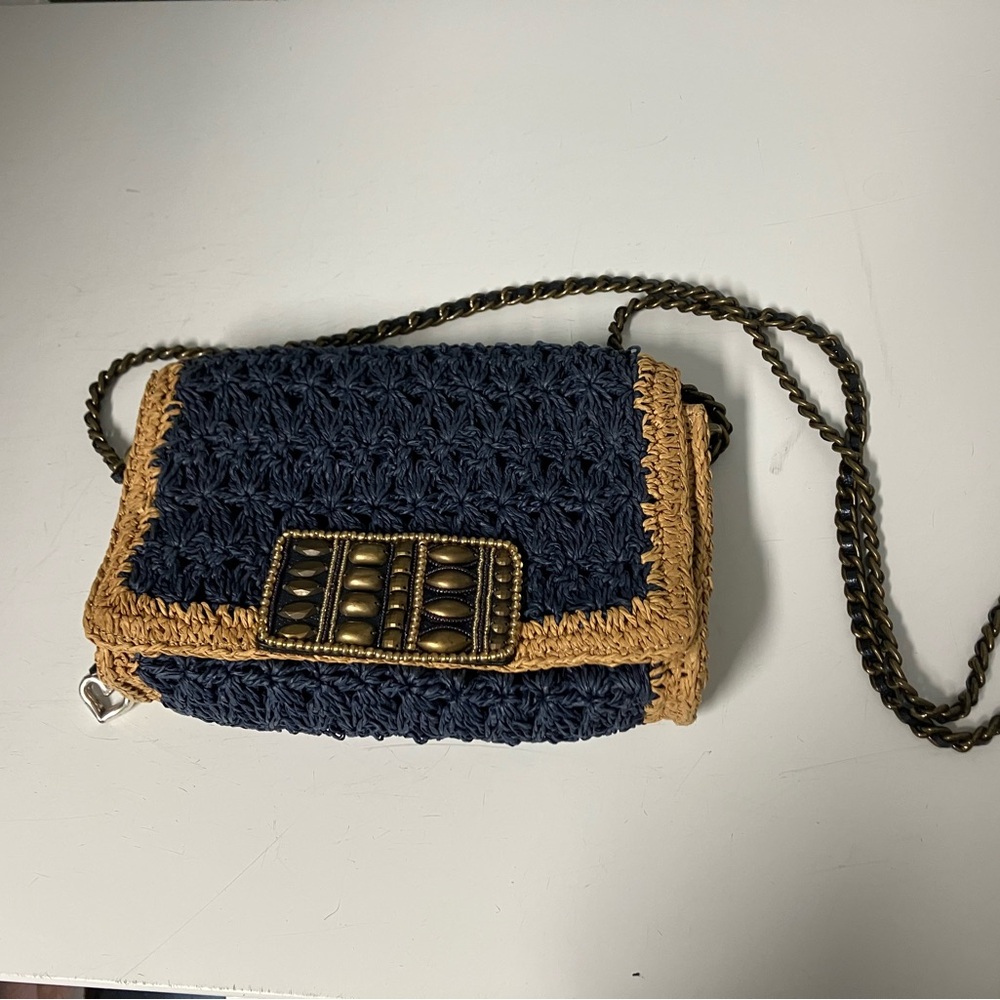 Brighton vintage Navy and Tan Crossbody Bag